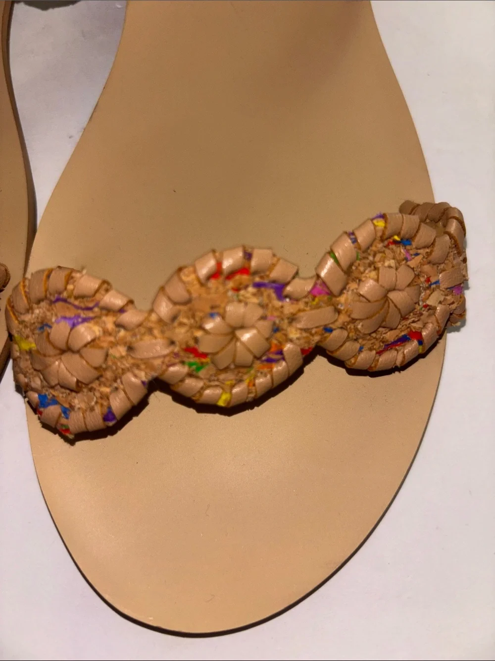 Jack Rogers Tan Leather Braided Slide Sandals with Multicolor Thread SIZE 8.5